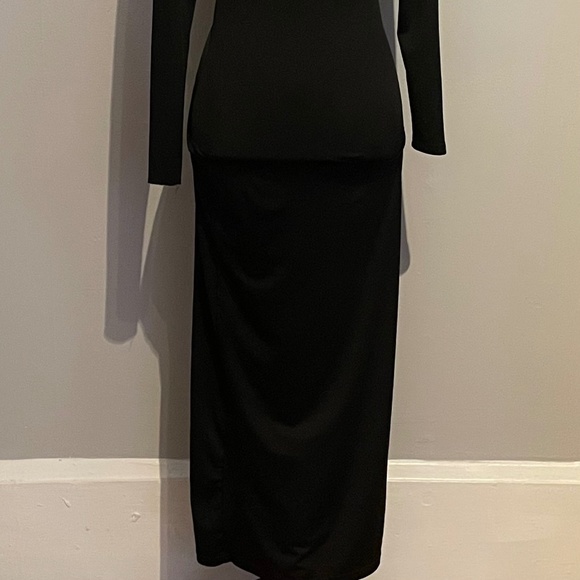 SHEIN White Floral Decor Black Stand Collar Long Sleeve Maxi Dress Size XXS - Picture 14 of 16